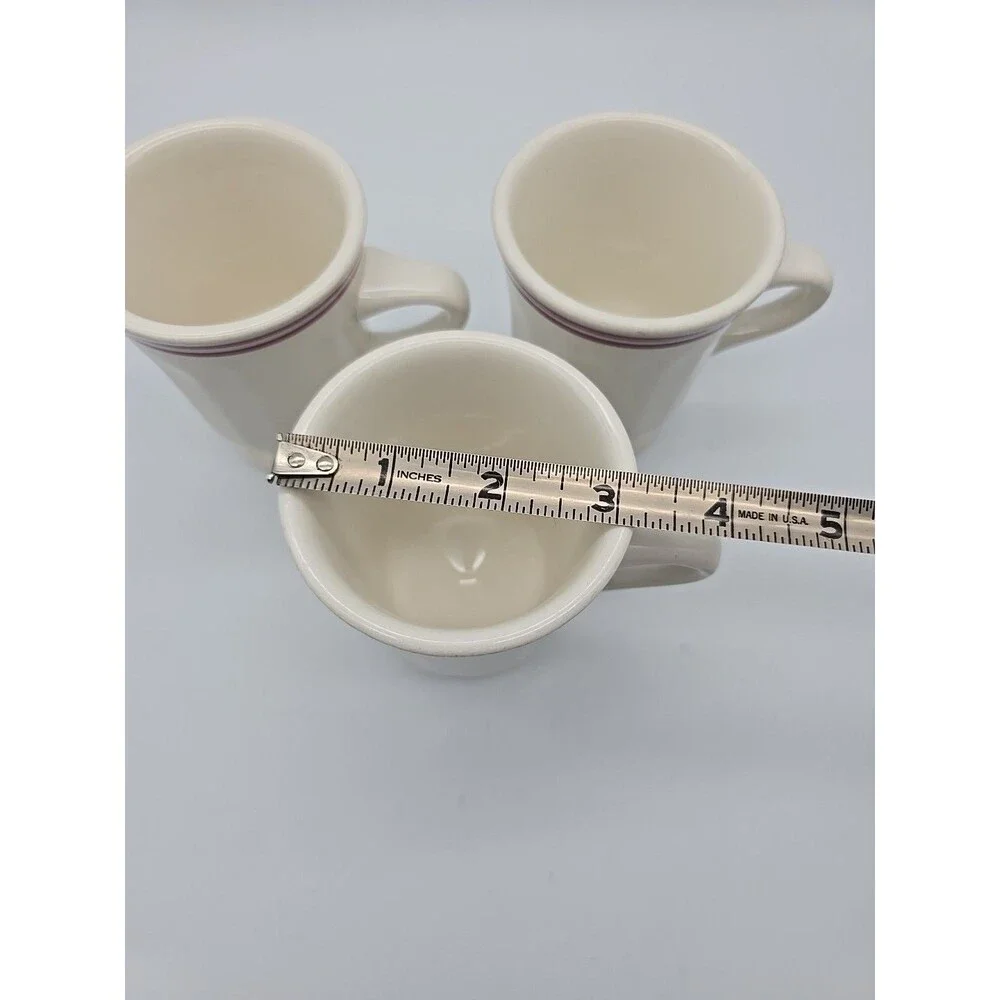 VTG Buffalo China Restaurant Ware Pedestal Coffee Mugs USA Set/3 Red Pin Striped
